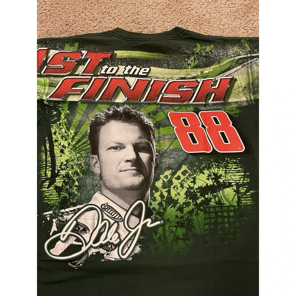 Vintage Chase Dale Jr Tee Shirt Mens Large Green All Over Print Racing Nascar